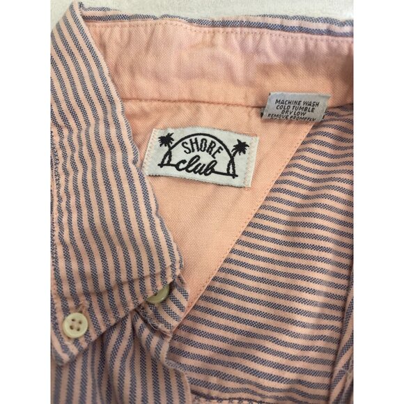 Shore Club Mens Pale Pink Blue Stripes Button Down Shirt Size M Short Sleeve - Picture 5 of 12